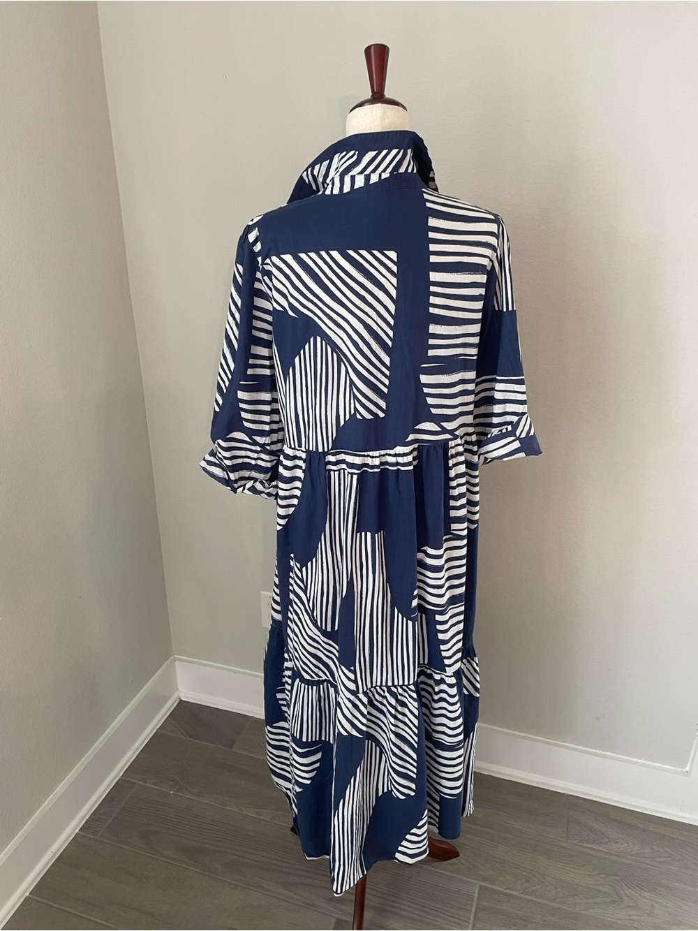 Zara Maxi Dress 100% Cotton Summer Navy Costal Size Large Button Down - Picture 3 of 8